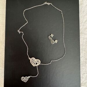 Macedonian Filigree Heart Shaped Necklace and Earrings Set